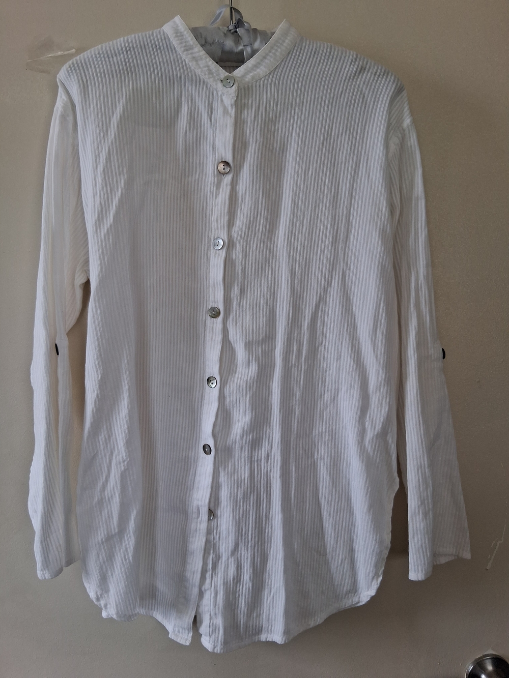 Chico's White Striped Cotton Button Top